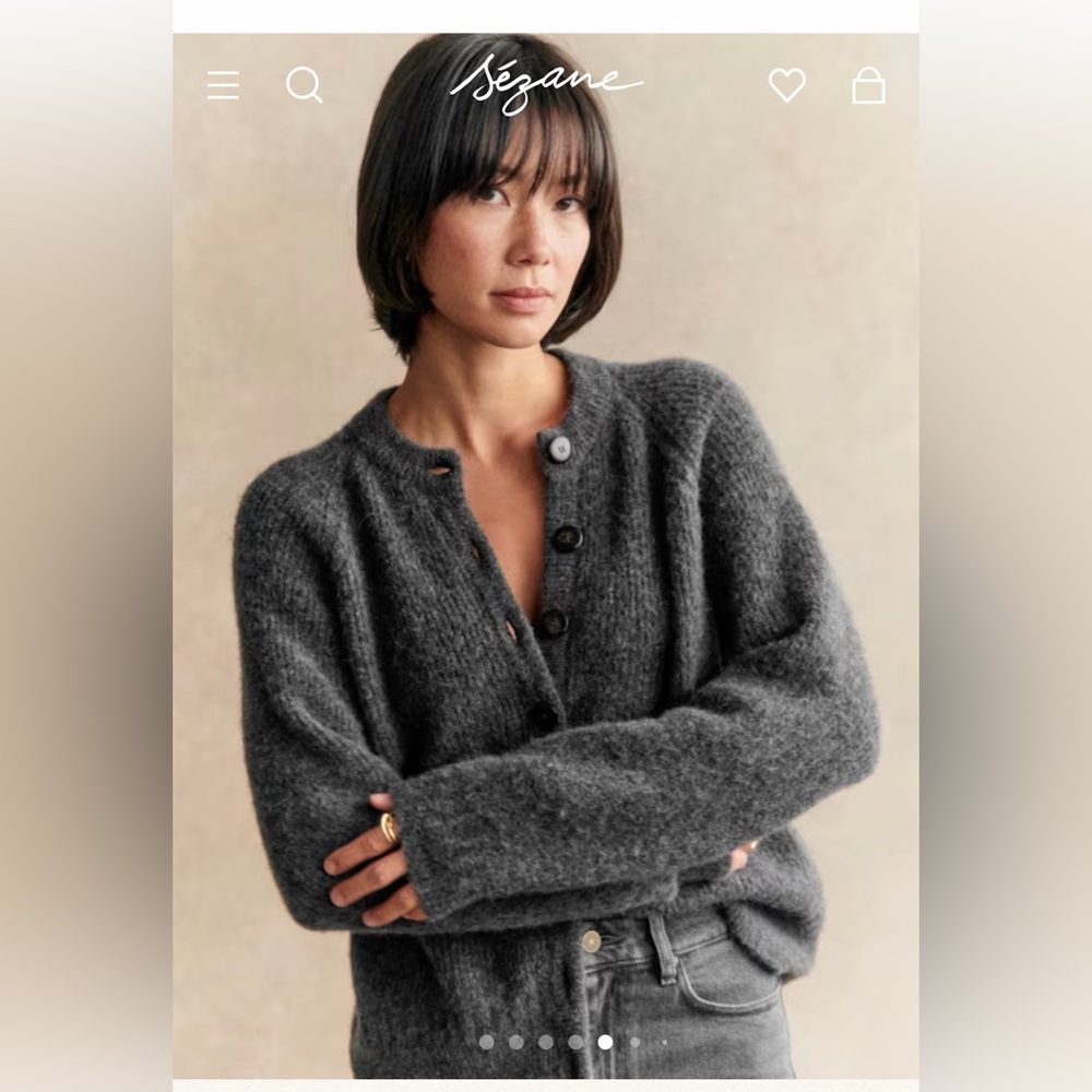 Sezane Charcoal Gray Button-Front Wool Cardigan